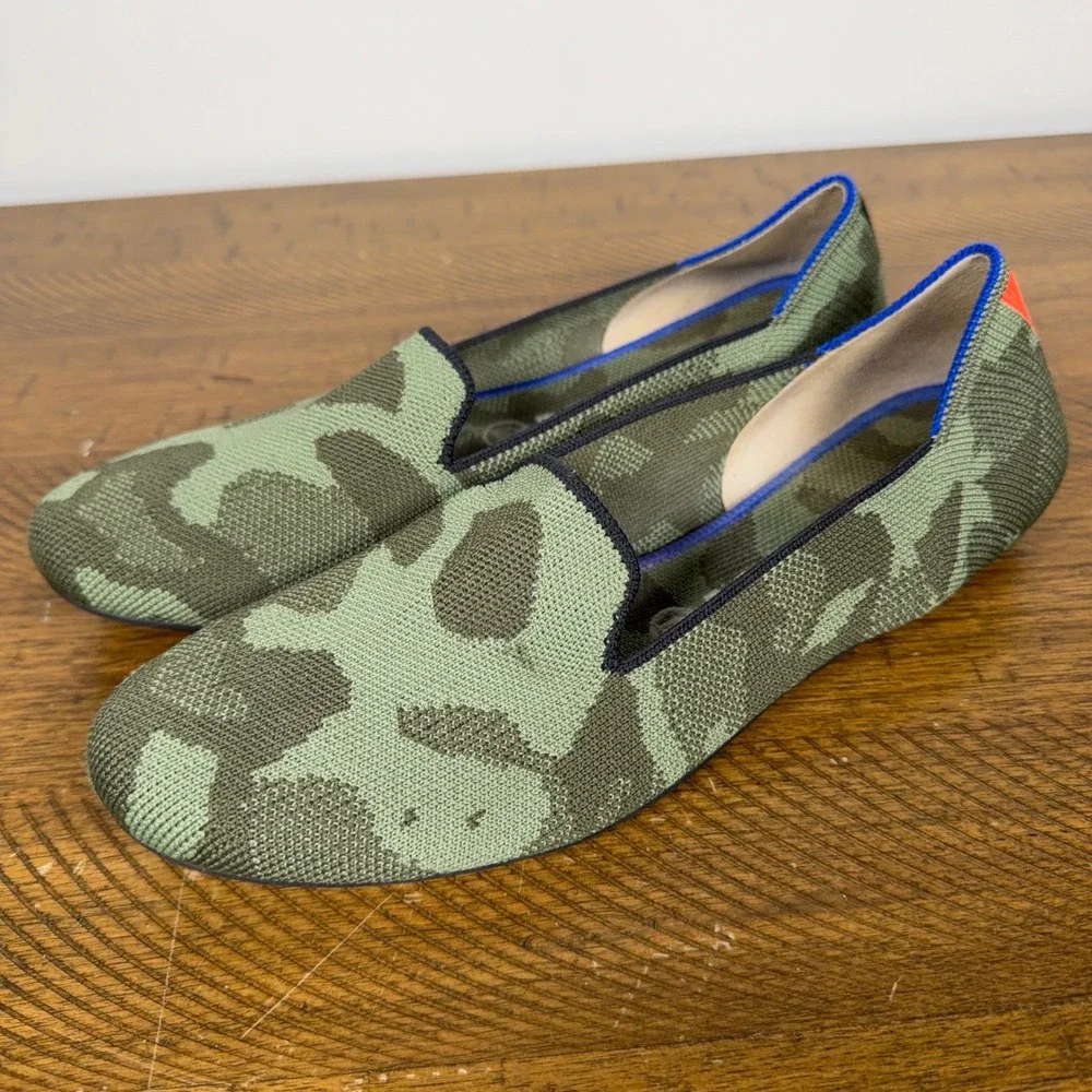 Rothy's Loafers Women 9 Green Camo Knit Slip On Flats Casual Comfort Camoflauge